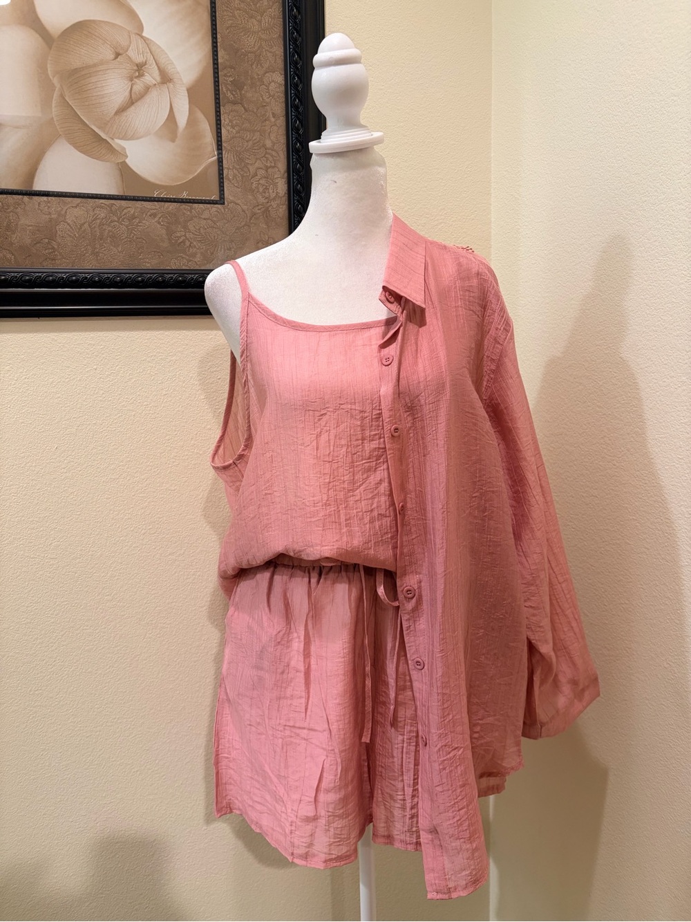 One size Pink 3-Piece set includes Camisole,Long Sleeves cover and shorts NWOT